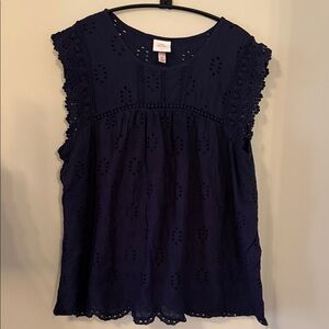 NWOT Knox Rose Navy Eyelet Lace Blouse